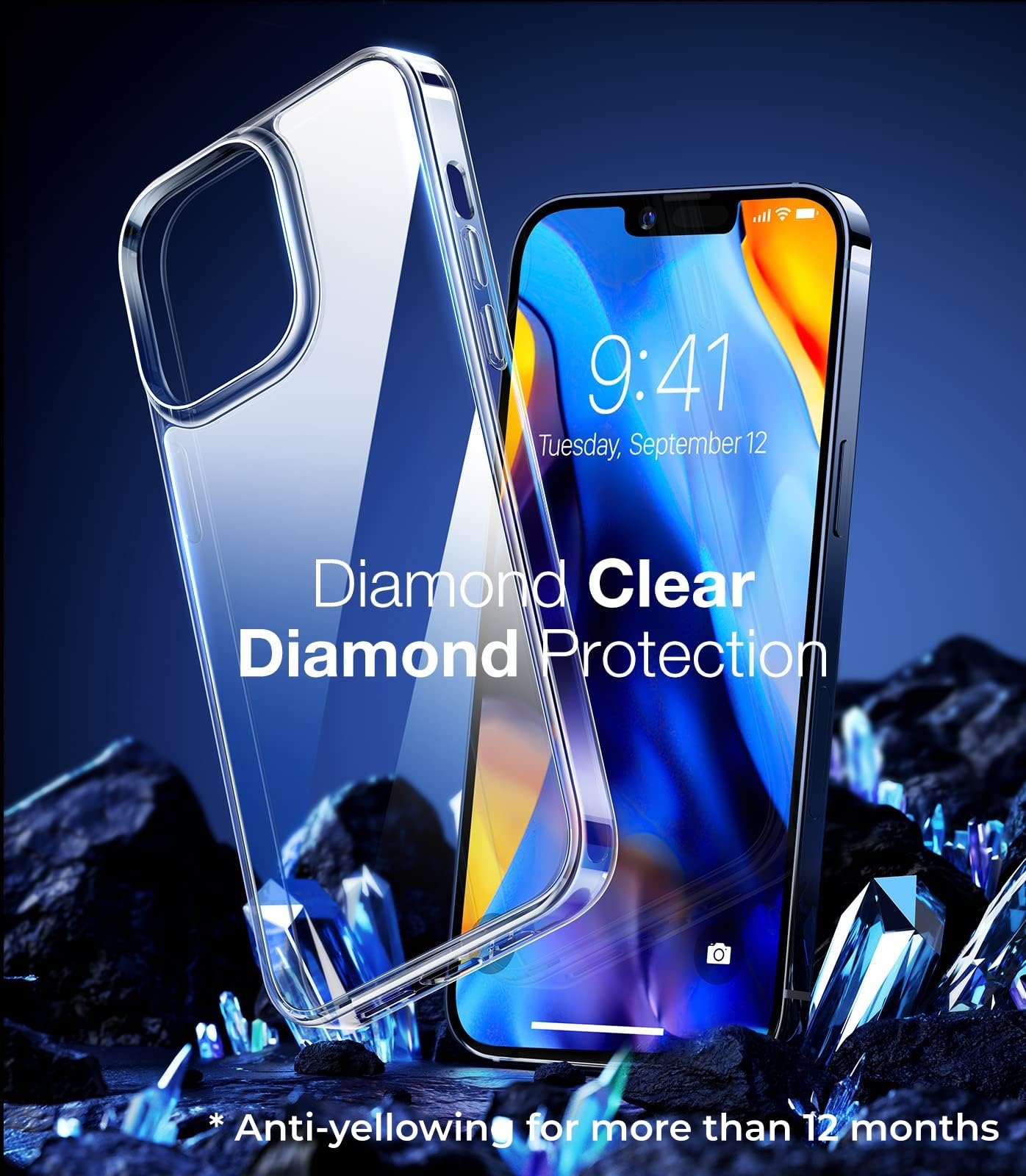 TORRAS Upgraded Diamond Clear Designed for iPhone 14 & iPhone 13 Case [Never Yellowing] [Military Grade Anti-Drop] Hard PC Back Flexible Bumper Shockproof Protective Slim Phone Cover 6.1 inch, Clear