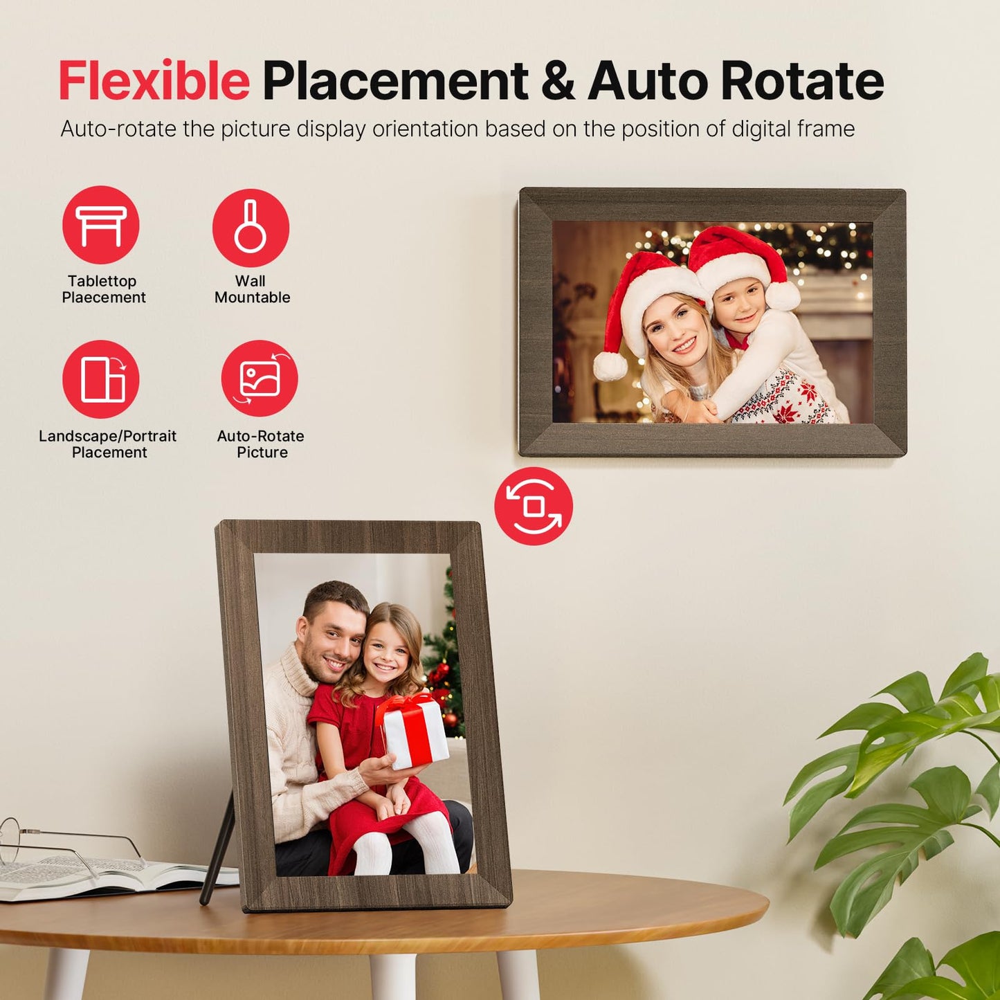 Frameo 10.1" Digital Picture Frame, Smart WiFi Digital Photo Frame with 1280x800 HD IPS Touch Screen 32GB Memory Auto-Rotate Wall Mounted, Share Photos/Videos from Phone Anywhere(Gray Wood)