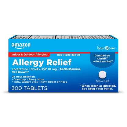 Amazon Basic Care Allergy Relief Loratadine Tablets 10 mg, 300 Count (Packaging may vary)