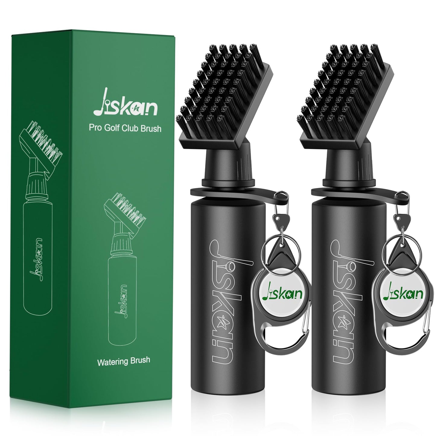 Jiskan 2 Pack Pro Golf Club Cleaner Brush Combo with Squeeze Water Bottle 7.5 Inches Holds 4 Ounces of Water, Essentials Golf Accessories for Men, Best Golf Gifts for Men