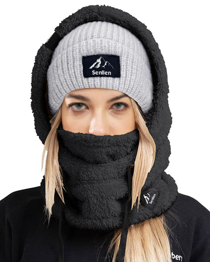 Senllen Balaclava Cold Weather Fleece Windproof Ski Mask Winter Breathable Thermal Face Mask Neck Warmer Scarf Helmet Hood for Men/Women Black