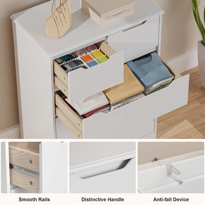 Gizoon 5 Drawers Chest, White Dresser for Dedroom with Embedded Handle, Sturdy Anti-tripping Device, Chest of Drawers with Large Storage Capacity for Hallway, Office, Living Room