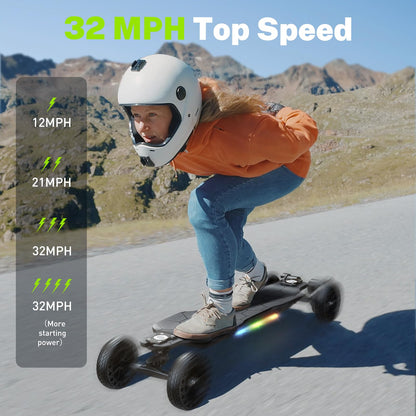 isinwheel V10 Electric Skateboard with Remote, 3000W Brushless Motor, 32 Mph Top Speed & 28 Miles Range, IP54 Waterproof, Electric Longboard Offroad for Adults ＆Teens with Ambient Light