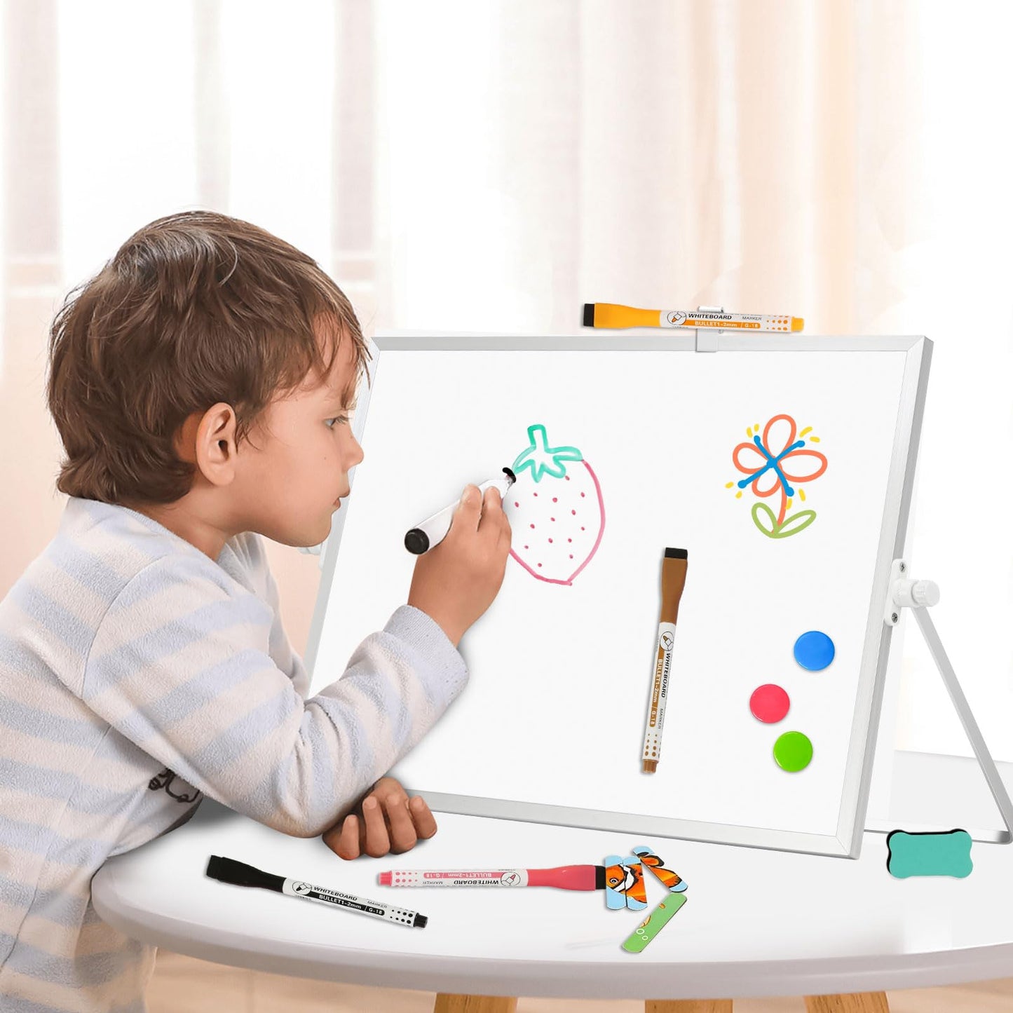 AMUSIGHT Dry Erase Magnetic White Board, 16" x 12" Double-Sided Desktop Whiteboard with Stand, Portable Small Whiteboard Set for Drawing, Office, Home, School