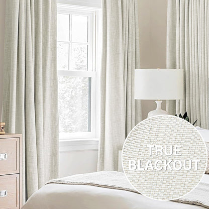 Cream White Linen Full Blackout Curtains for Bedroom Thermal Insulated Energy Saving Window Panels Farmhouse Burlap Texture Drapes for Living Room 2 Panels Set Grommet Top 40"x 84"x2