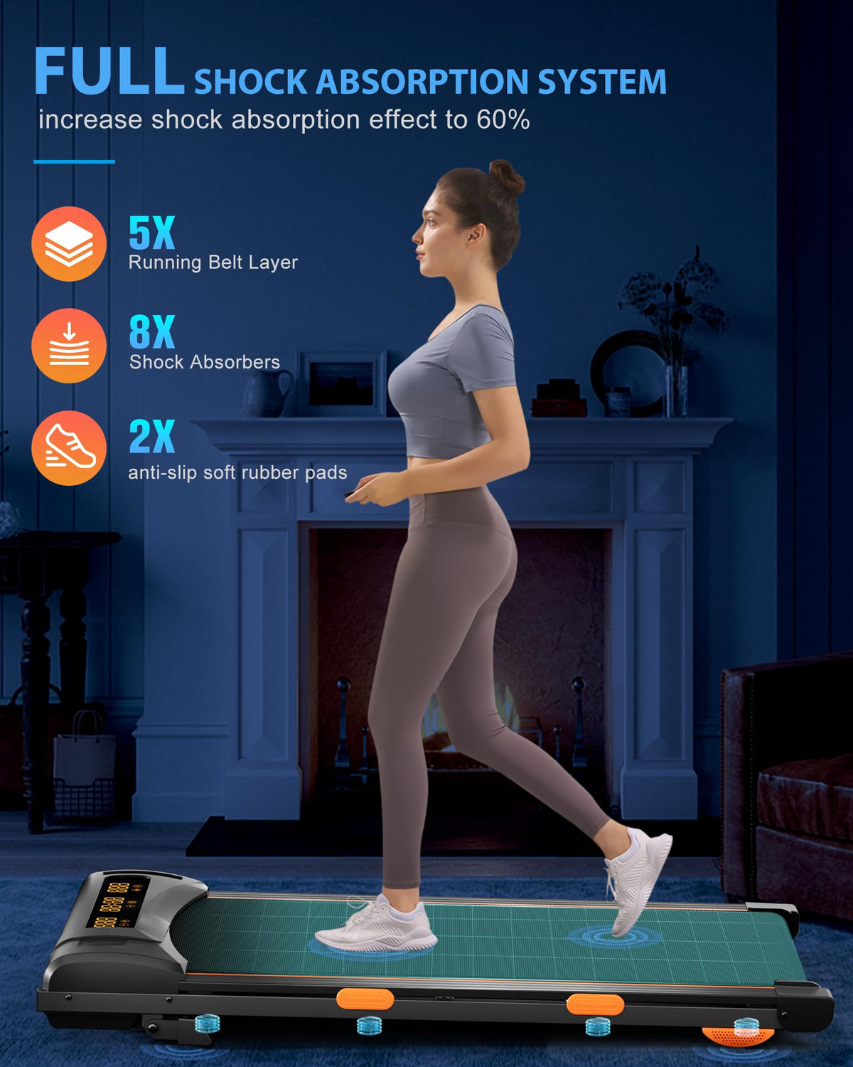 EVKRUN 4.0/7.8MPH Walking Pad Treadmill with Folding Slope, Larger Screen Display Under Desk Treadmill 300 lb Capacity, Portable Treadmills for Small Spaces, Home