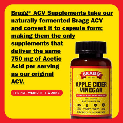 Bragg Apple Cider Vinegar Capsules with Vitamin D and Zinc - 90 Capsules - Supports The Immune System