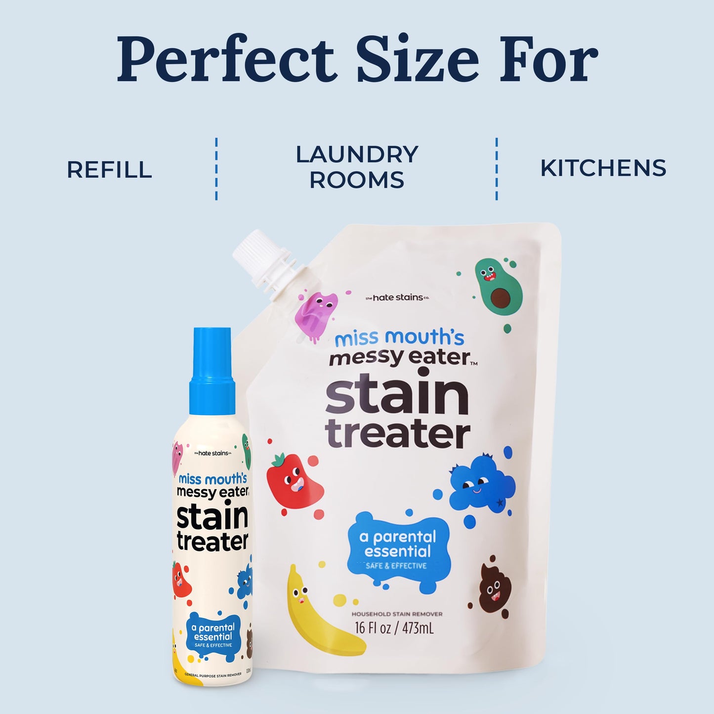 Miss Mouth's Messy Eater Stain Treater - 16oz Refill - Newborn & Baby Essentials - No Dry Cleaning Food, Grease, Coffee Off Laundry, Underwear, Fabric