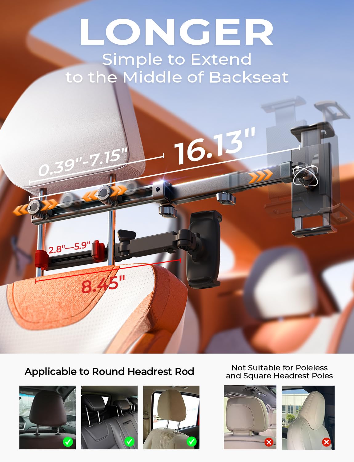 LISEN for iPad Holder Car Mount Road Trip Essentials Activities for Kids, Car Accessories for Women Interior, 3 in 1 Tablet Holder Backseat Camping Car Organizer Back Seat Headrest iPad Mount