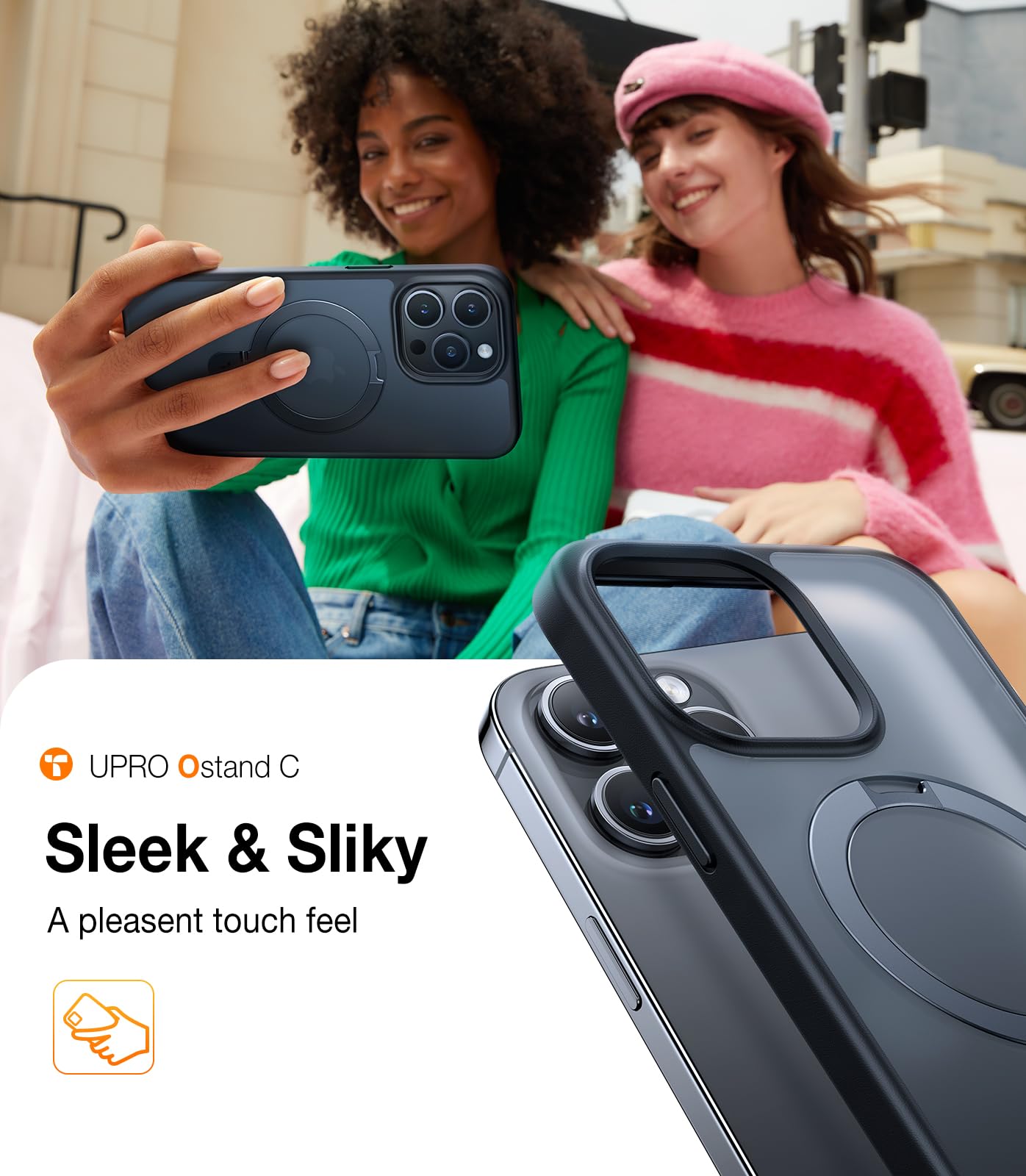 TORRAS Magnetic Ostand for iPhone 15 Pro Max Case 6.7 inch, [Military Grade Drop Tested][Compatible with MagSafe][Built in Kickstand] Translucent Slim Back Soft Edge, Frost Black