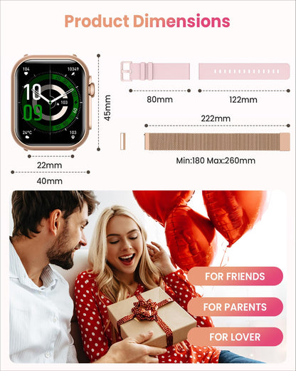 Smart Watch for Women Men Fitness: Smart Watch for iPhone&Android Bluetooth Call with SpO2 Sleep Heart Rate Monitor,IP68,Fitness Tracker with 120+Sport,Reloj Inteligente 30 Day+Battery Life, 2 Bands
