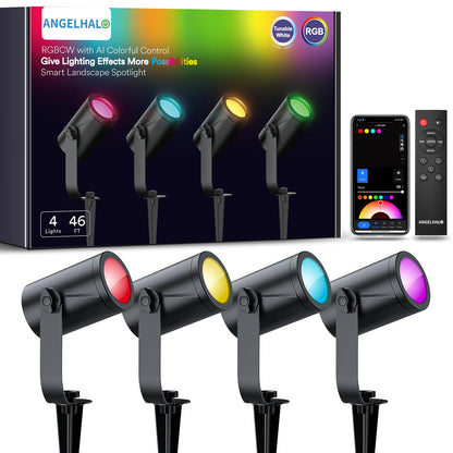 ANGELHALO Smart Landscape Spotlights, 4 Pack RGBW Pathway Lights, 2000LM Dimmable, IP65 Waterproof, Compatible with Alexa, Outdoor Decoration
