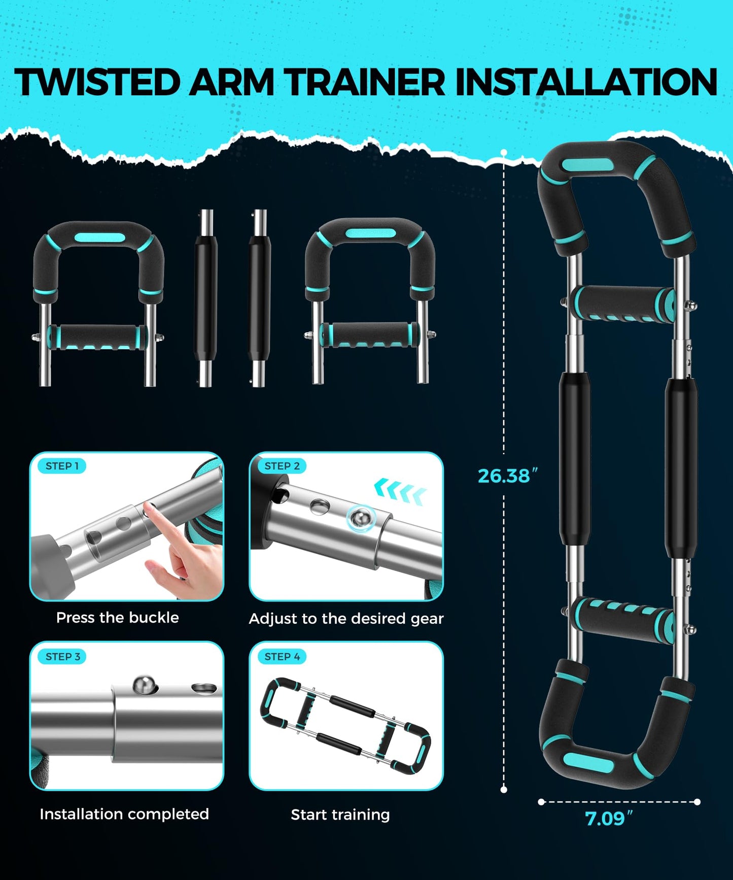 Twister Arm Trainer, Adjustable 5 Resistance Levels (40-130 lbs) Chest & Arm Workout Equipment for Men & Women, Ergonomic Home Gym Strength Trainer with Anti-Slip Handles & Carry Bag (Dark Blue)