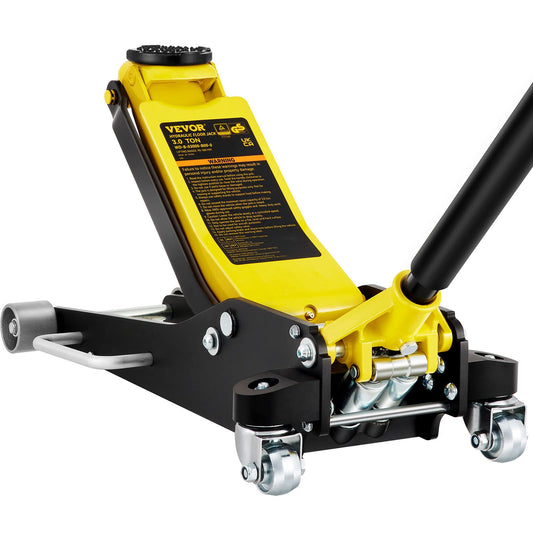 VEVOR 3 Ton Low Profile , Aluminum and Steel Racing Floor Jack with Dual Pistons Quick Lift Pump for Sport Utility Vehicle, Lifting Range 3-6/11"-19-11/16", yellow,black