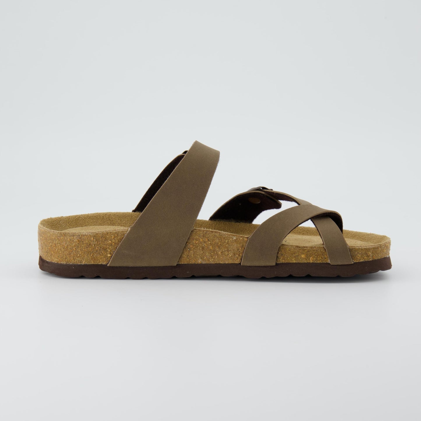CUSHIONAIRE Luna Cork Footbed Women's Sandals - Comfortable Slip-On Slides with Adjustable Straps & Memory Foam for All-Day Wear | Beach Essential Summer Sandals for Women 2025, BROWN 7.5