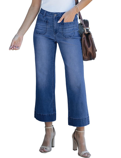 luvamia Women's High Waisted Wide Leg Jeans, Darkness Blue, Size 8