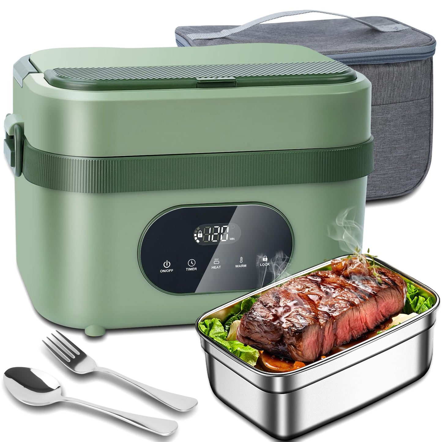 MDHAND Heated Lunch Box - Cordless Electric Lunch Box for Adults, 18000mAh Battery Powered Self Heating Food Warmer for Office Work Car Travel Outdoors, Scheduled Heating & 1.5L Stainless Container