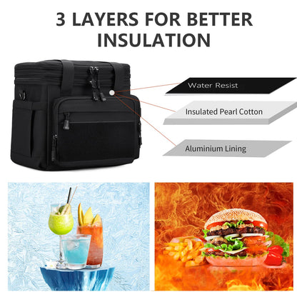 Gafetrey Tactical Lunch Box for Men, Insulated Lunch Bag Adult, Thermal Lunchbox Leakproof Waterproof Cooler Bag, Large Lunch Pail for Work Office Camping Travel (Black)