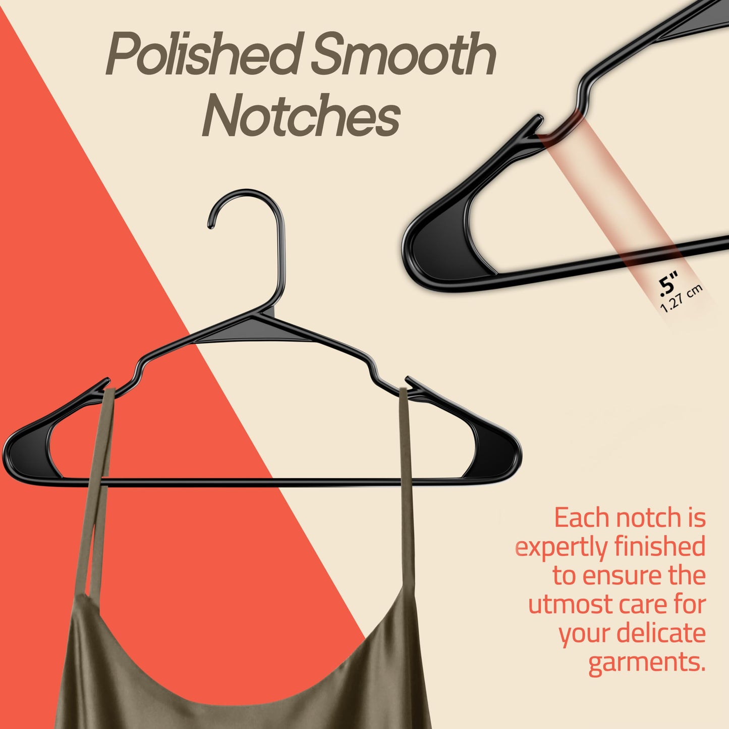 Black Plastic Hangers 50 Pack– Heavy-Duty Plastic Hangers Slim and Space-Saving, Durable and Lightweight PP with Non-Slip Shoulder Notches for Slip Dresses, Suits, Jackets & Camisoles