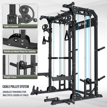 MAJOR FITNESS F22 Multi-Functional Power Rack—1600lbs Capacity All-in-One Squat Rack with Dual Pulley System for Home Gym Strength Training