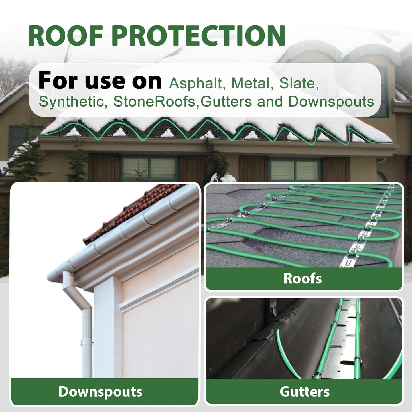 HEATIT Self Regulating Heating Cable Roof Deicing and Pipe freeze Protection Pipe Heat Cable for Metal And Plastic Pipes ETL Certified 120V 110FT