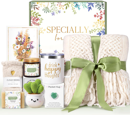 Get Well Soon Care Package for Women, Unique Birthday Gifts for Women, Thank You, Get Well, Sympathy Gift Baskets Spa Gifts Inspirational Friendship After Surgery Gift Blanket, Box for Her Grandma