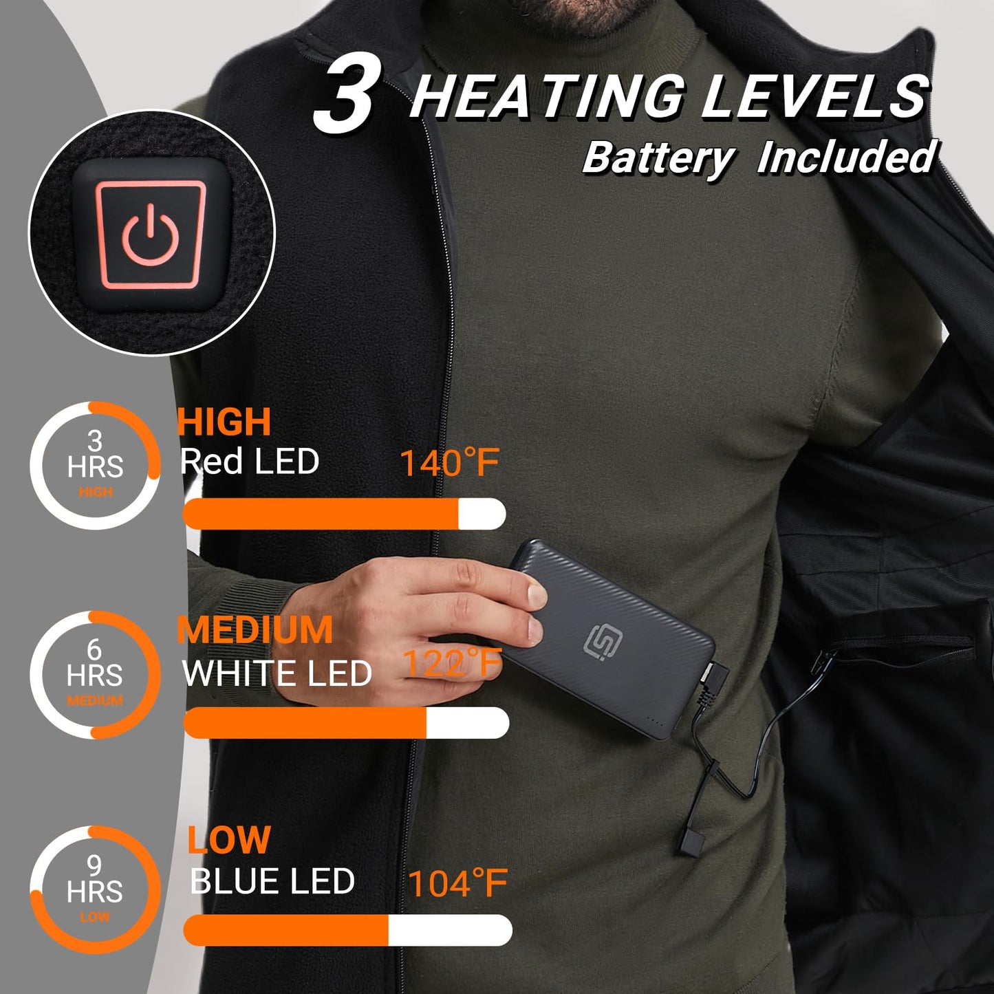 SOLJIKYE Heated Vest for Men and Women (Battery Pack Included), Fleece Heated Jackets for Men and Women Black, L