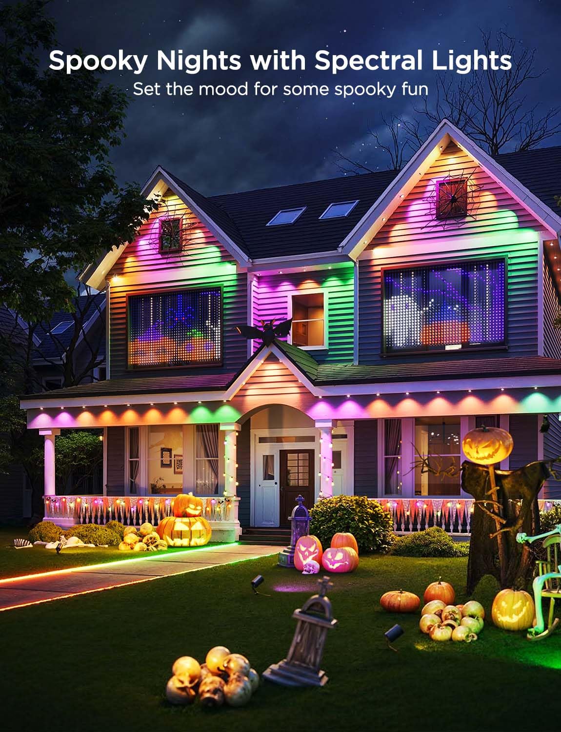 Govee Permanent Outdoor Lights Pro, 200ft with 120 RGBIC LED Lights for Daily and Accent Lighting, 75 Scene Modes for Halloween, IP67 Waterproof, Works with Alexa, Google Assistant, Matter, Black