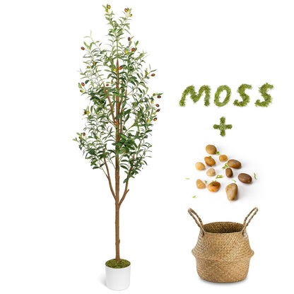 LuceAlberi 6FT Artificial Olive Tree - Indoor Tall Faux Olive Trees with Planter&Basket, Large Fake Olive Silk Tree Realistic Olive Plants with Branches and Fruits for Home Decor Office Living Room