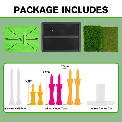 Golf Hitting Mat, Golf Mats Practice Outdoor Indoor for Swing Path Feedback Detection Batting, 16"x12" Artificial Dual Turf Golf Mat with Tees for Training, Driving, Chipping