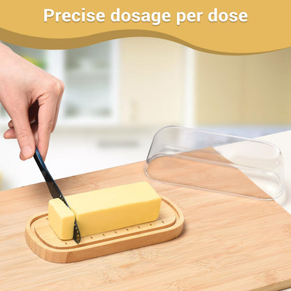 HEKEIEON Butter Dish with Lid, Bamboo Butter Holder, Butter Container Holds for East/West Coast Butter, Dishwasher Safe