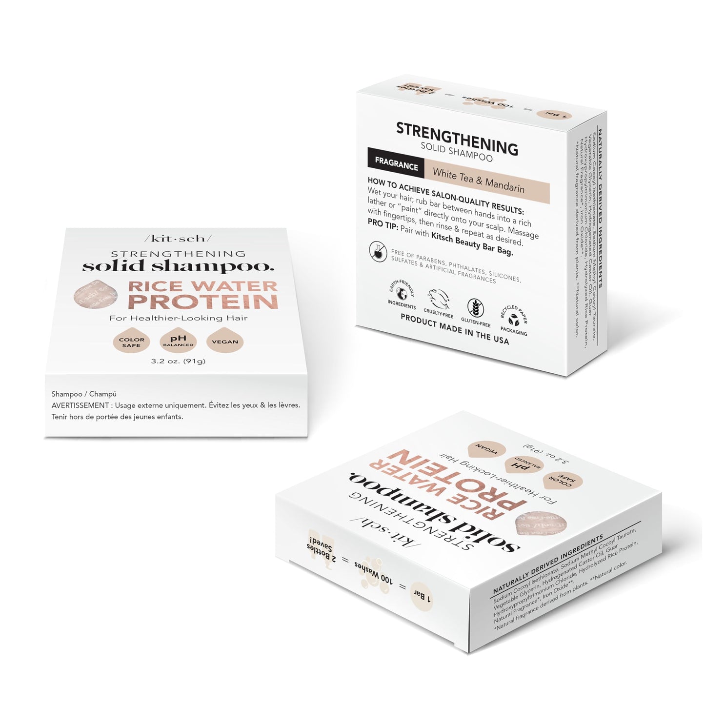 Kitsch Rice Water Shampoo Bar for Hair Growth – Strengthening Hair Shampoo for Men and Women – Reduce Breakage, Boosts Shine – Paraben, Silicone & Sulfate-Free, Vegan Hair Care - 3.2 oz