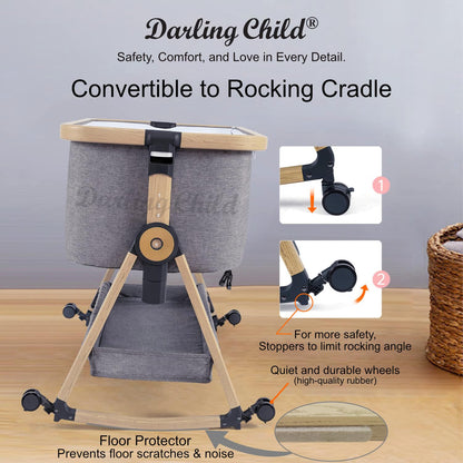 Baby Bassinet with Wheels, Portable Crib for Newborn Baby, 3-in-1 Convertible Cot: Bedside Co-Sleeper in Bed, Rocking Cradle for Baby. Foldable Mini Crib with Wheels, Mattress & Mosquito Net ...
