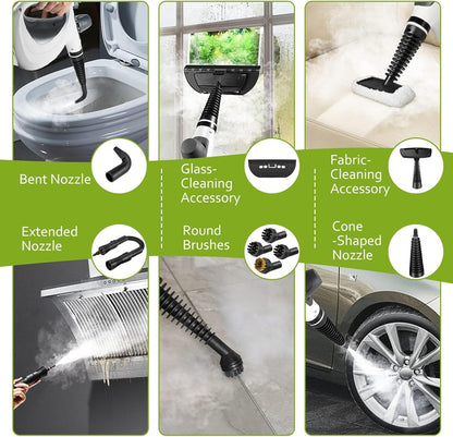Phueut Pressurized Handheld Multi-Surface Natural Steam Cleaner with 12 pcs Accessories, Multi-Purpose Steamer for Home Use, Steamer for Cleaning Floor, Upholstery, Grout and Car