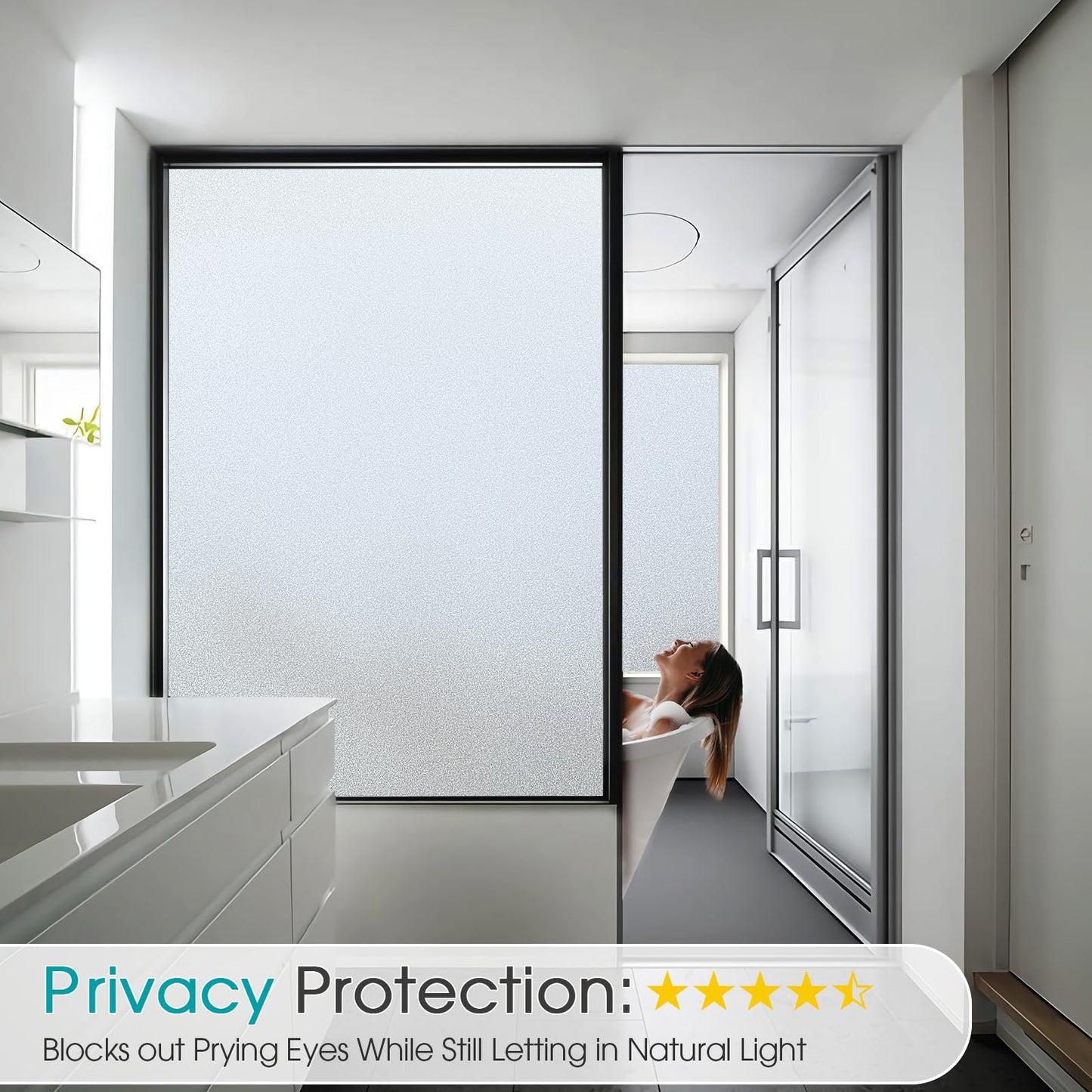 Coavas Window Privacy Film Frosted Glass Static Clings, Decorative Bathroom Door Privacy Film Day and Night, Heat UV Blocking Anti-Glare Frosting Stickers Renter Non-Adhesive, 23.6 x 78.7 Inch, Pure