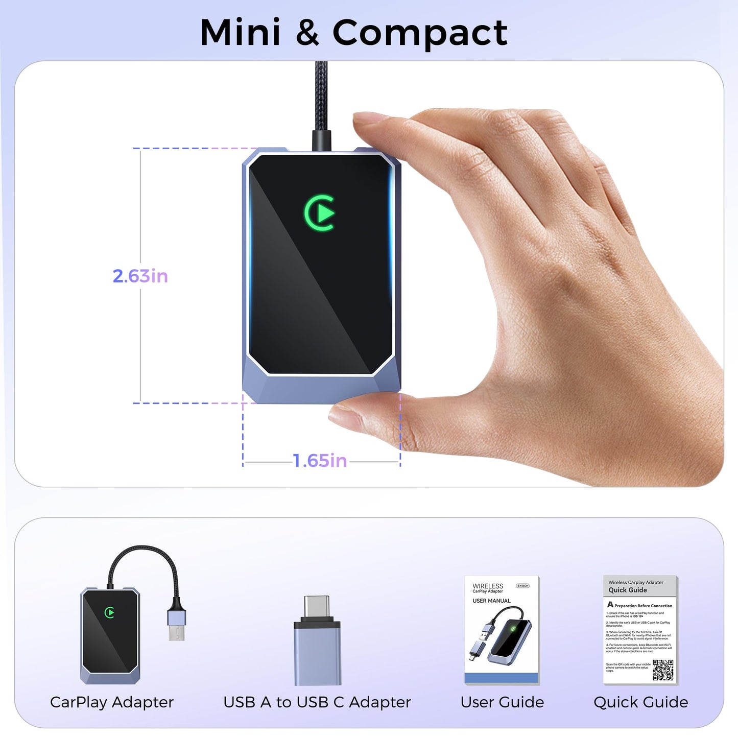 TERUNSOUl Wireless CarPlay Adapter, Convert Factory Wired to Wireless, Easy Plug and Play Setup, Zero Delay, Supports Voice Assistant, Compatible with Cars with OEM Wired CarPlay & iOS 10+