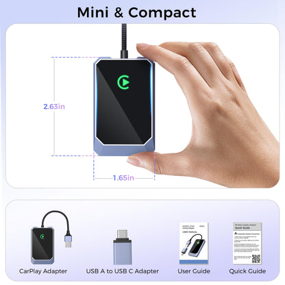 TERUNSOUl Wireless CarPlay Adapter, Convert Factory Wired to Wireless, Easy Plug and Play Setup, Zero Delay, Supports Voice Assistant, Compatible with Cars with OEM Wired CarPlay & iOS 10+