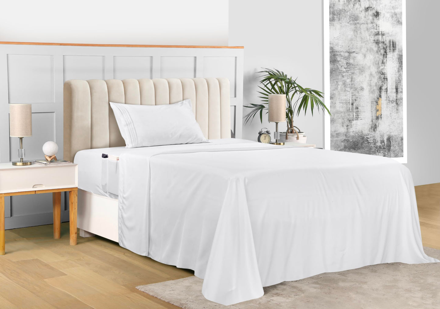 Utopia Bedding Twin Sheet Set – Soft Microfiber 3 Piece Hotel Luxury Bed Sheets with Deep Pockets - Embroidered Pillow Case - Side Storage Pocket Fitted Sheet - Flat Sheet (White)