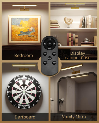 EZVALO Picture Light for Wall, 16'' Rechargeable 4800mAh Battery Lights Wireless Remote, Dimmable Magnetic LED Art Painting Light with 3 Color Temperatures, Display for Gallery, Living Room, Hallway