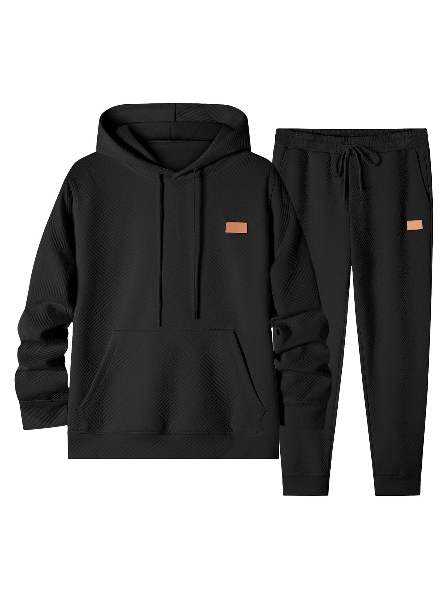 JMIERR Sweatsuits for Men Set 2 Piece Airport Outfits Jacquard Sweatsuits Long Sleeve Hoodie Sweatshirt & Joggers Sweatpants, Fall Tracksuit Matching Lounge Sets, Large, Black