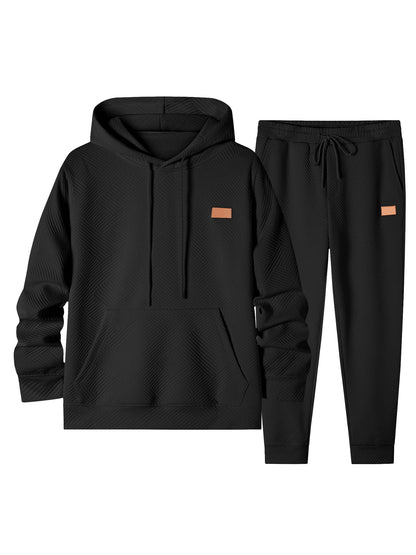 JMIERR Sweatsuits for Men Set 2 Piece Airport Outfits Jacquard Sweatsuits Long Sleeve Hoodie Sweatshirt & Joggers Sweatpants, Fall Tracksuit Matching Lounge Sets, Large, Black