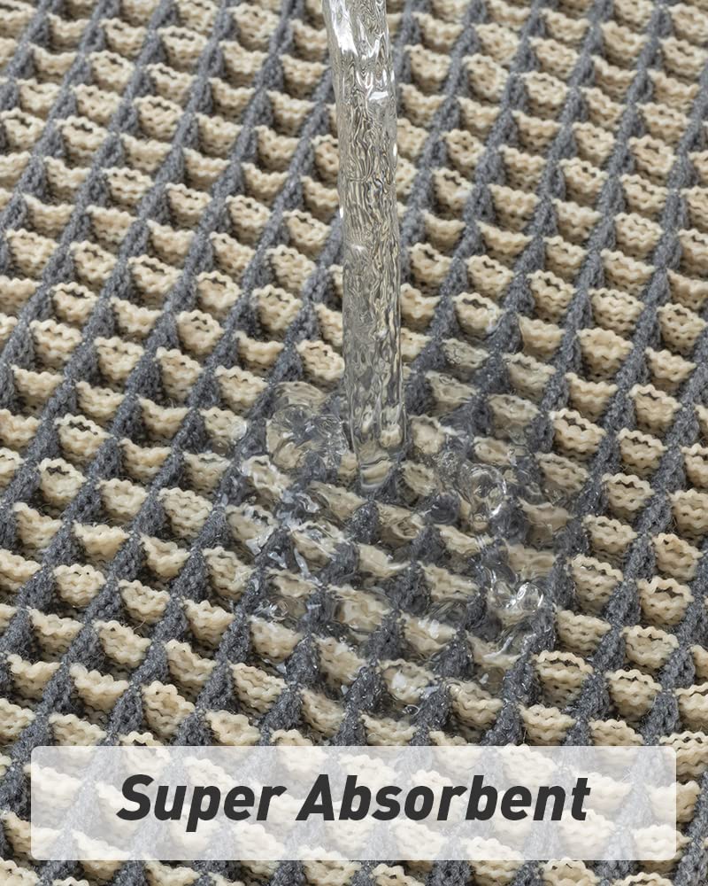 AMOAMI Upgraded Waffle Bath Mat, Super Absorbent Non Slip Bath Mats for Bathroom Floor, Machine Washable Bathroom Rugs with Tassels, Rubber Backed Bathroom Mats, Ultra Soft, 18" x 30"