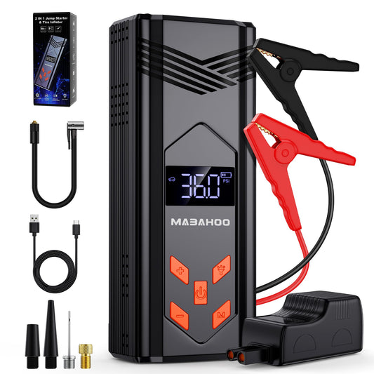Jump Starter with Air Compressor, 3000A Car Jumper Starter Battery Pack with 150PSI Tire Inflator, 12V Portable Jump Box for Car Charger Battery Booster with LCD Display (Up 9L Gas/8L Diesel Engine)