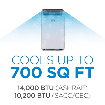 BLACK+DECKER Smart Portable Air Conditioner, 14,000 BTU for Rooms up to 700 Sq. Ft., Smart Portable AC with Follow Me Remote and Window Kit, BPACT14WT, White