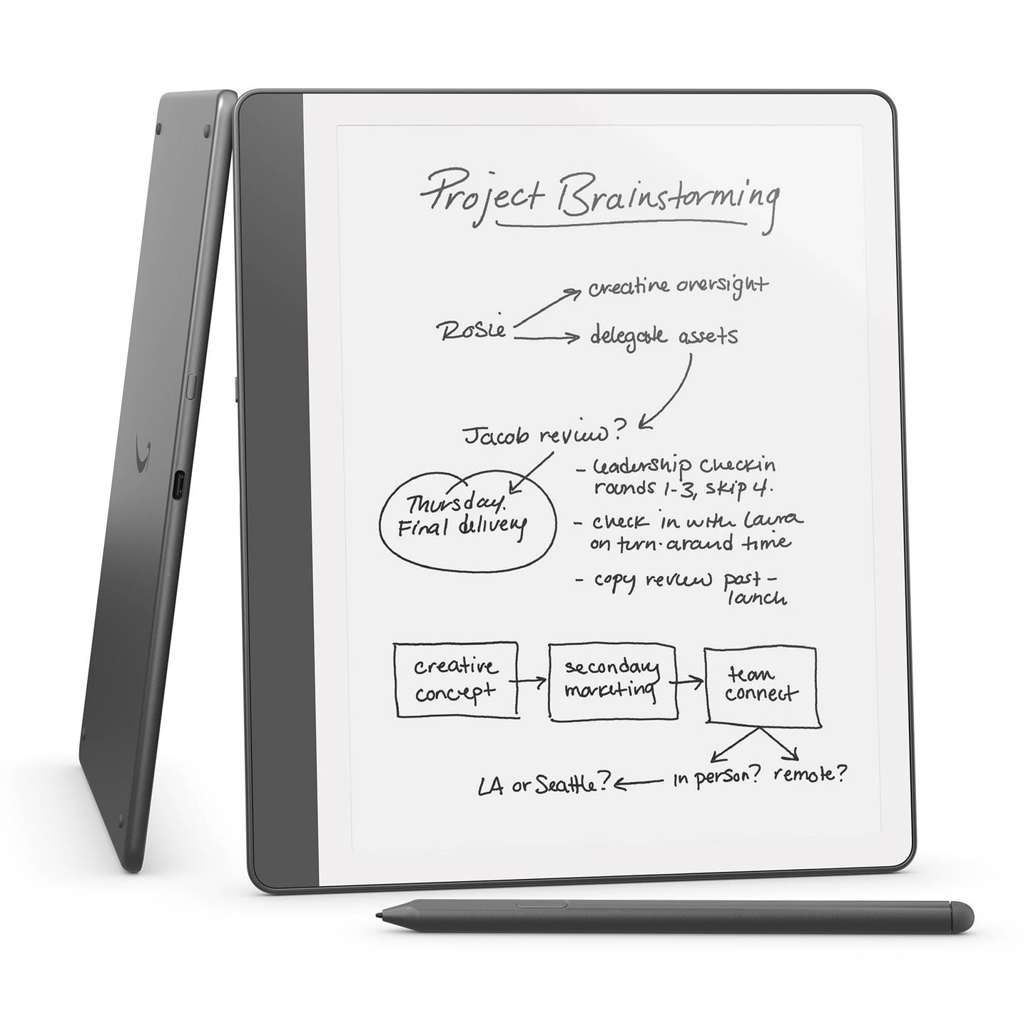 Amazon Kindle Scribe (16GB) - Redesigned display with uniform borders. Now write directly on books and documents. With built-in notebook summarization. Includes Premium Pen - Tungsten