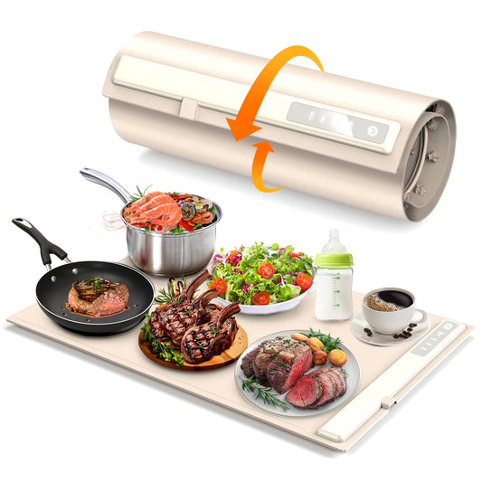 OPYAAON Food Warming Mat Electric Warming Tray: Adjustable Silicone Heating Pad with 3 Temp Settings.Portable Roll Up Hot Plate for Buffets Party Gatherings Kitchen Warmer Countertop Holiday (Cream)