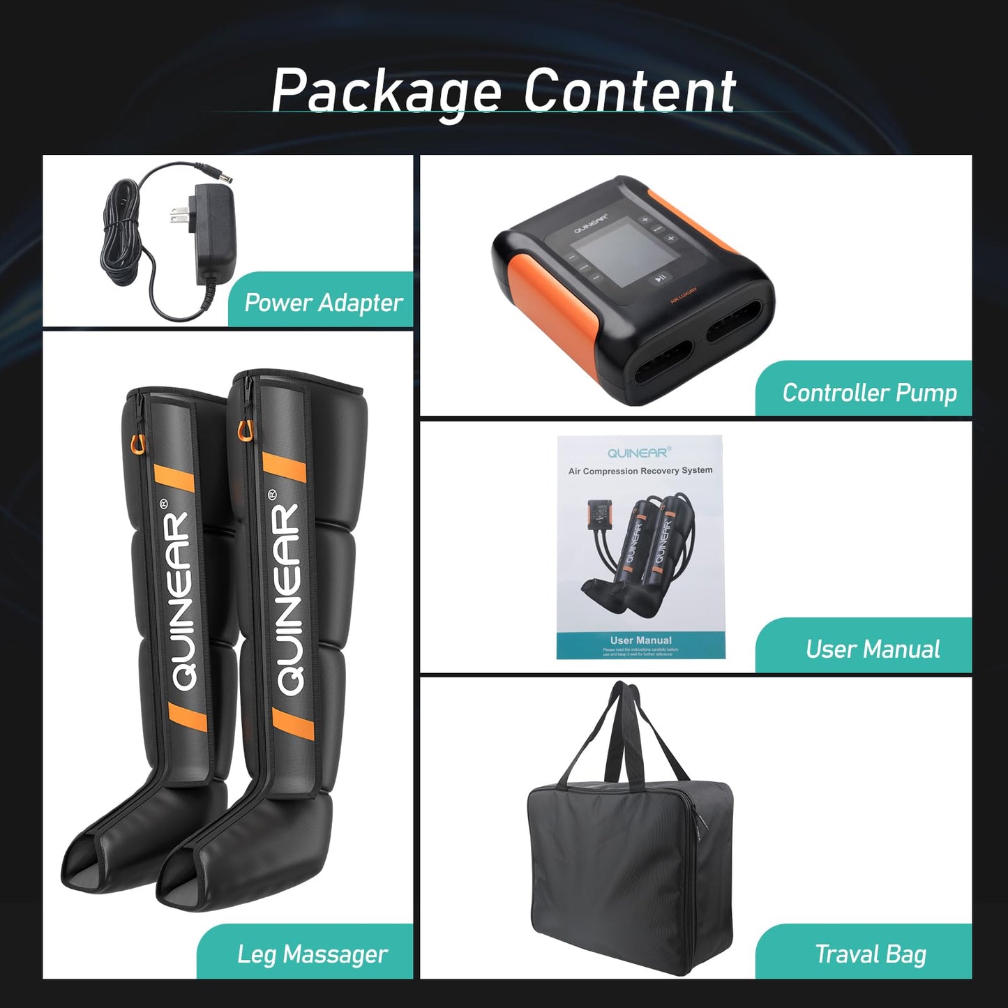 QUINEAR Professional Leg Recovery System, Cordless Air Compression Boots with Sequential Compression, Leg and Foot Massager, Fast Recovery Therapy for Athletes, FSA HSA Eligible (Medium)