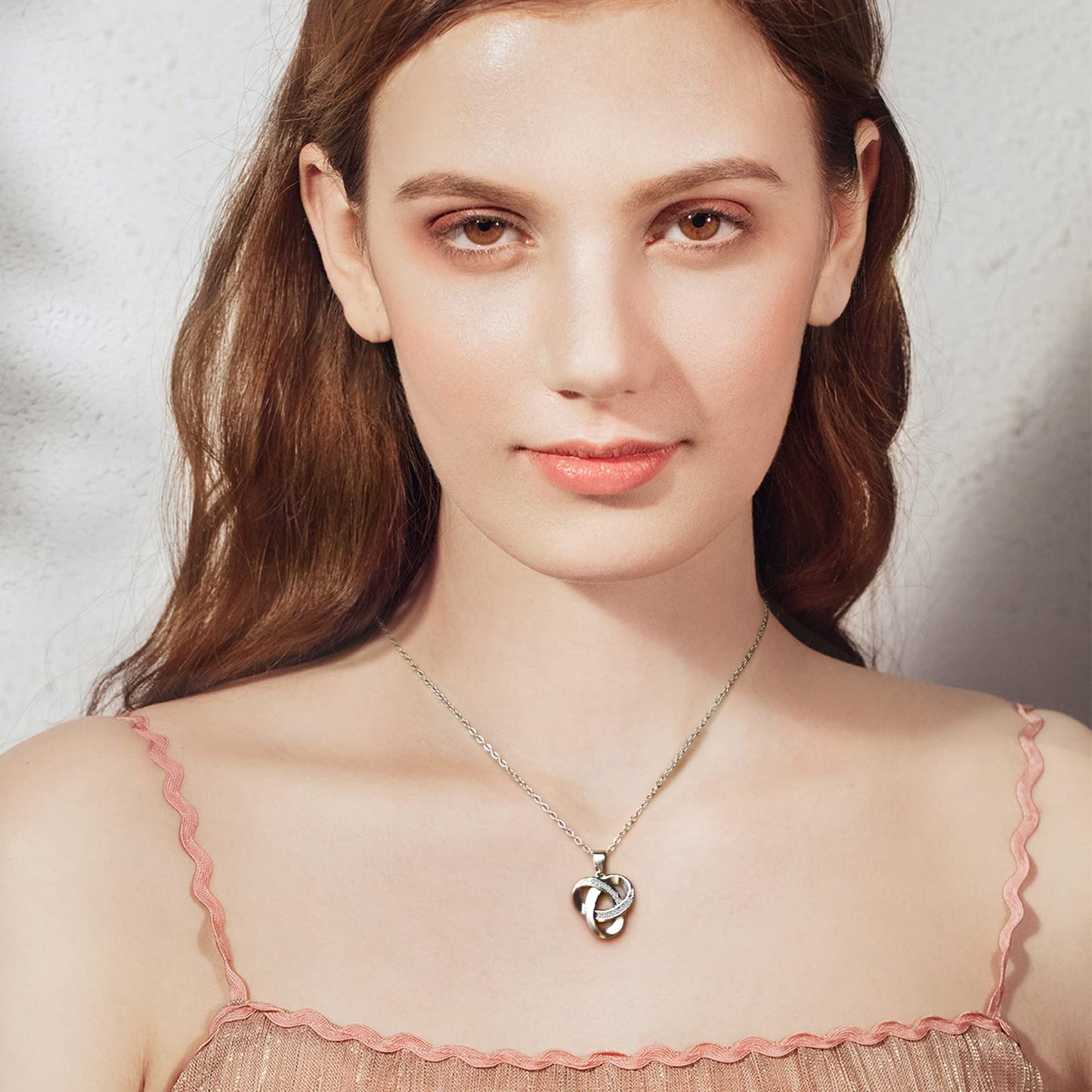 Alsanix Sterling Silver Diamond Accent Love Knot Pendant Necklace, Forever Love Knot Infinity Necklace for Women