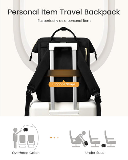 LOVEVOOK Laptop Backpack for Women with Giant Tumbler Holder Pocket,15.6 inch Waterproof Travel Backpack Purse Computer Laptop Bag,Professional Work College Nurse Teacher Backpack Casual Daypack,Black