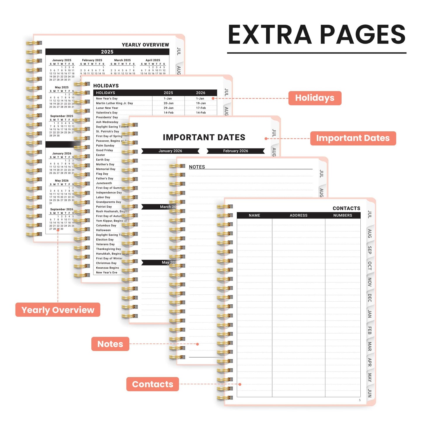 Academic Planner 2025-2026 For Women & Men, Monthly and Weekly Calendar Planner, Jul 2025 - Jun 2026, A5 (6.3" x 8.5"), Teacher Student Planning Book with Tabs, Ideal for Office School Supplies - Pink